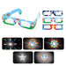 Paper Diffraction Glasses - Paper diffraction glasses with a blue design featuring Santa, accompanied by images of various light patterns and shapes.