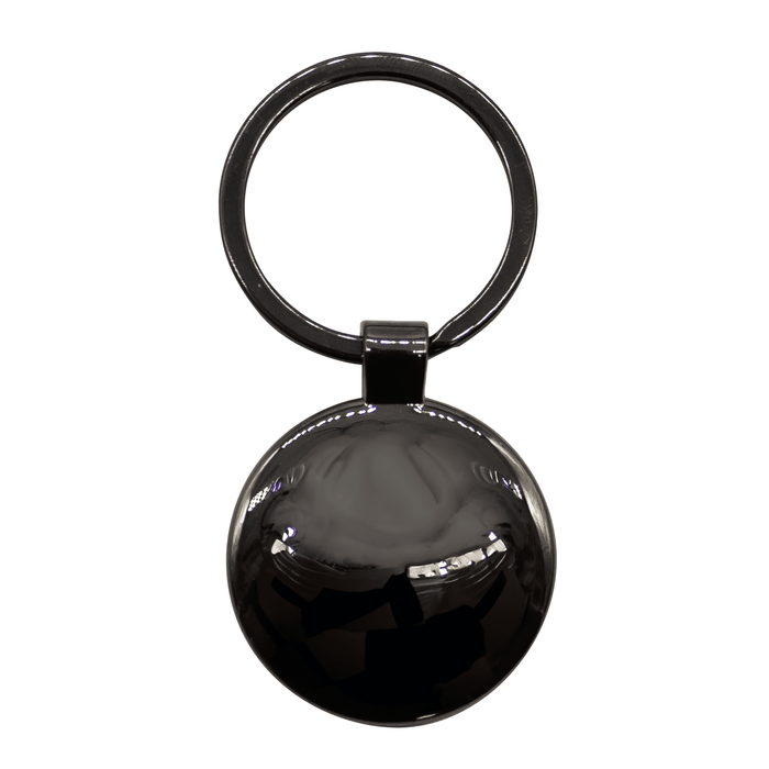 Anello Gunmetal Keychain - A gunmetal keychain featuring a polished circular pendant and a sturdy ring for attachment.