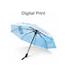 Anti-rebound Folding Umbrella - A blue folding umbrella with a black handle and a logo, featuring a digital print design.