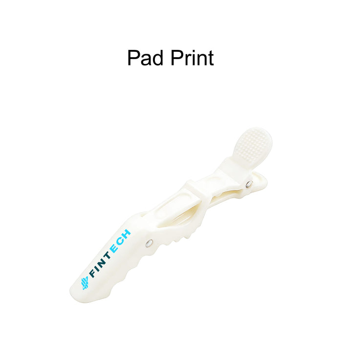 Anti-Slip Positioning Alligator Clip - A white anti-slip positioning alligator clip with textured grip and a logo.