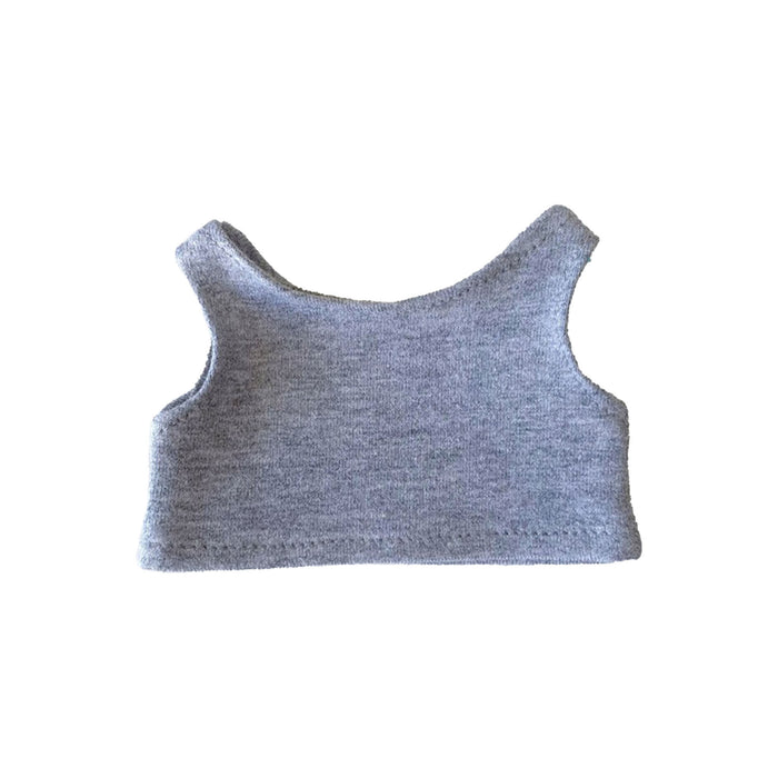 Plush Doll Basic Tank Top - A grey basic tank top with a wide neckline and no sleeves, featuring a simple, knitted design.