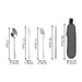 Travel Cutlery Set 4pcs - A grey travel cutlery set with a spoon, knife, fork, and chopsticks, all displayed alongside a carrying case.
