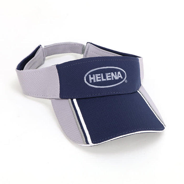 Mesh Knit Visor - A navy and grey mesh knit visor featuring a logo, designed for headwear.