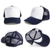 Polymesh Trucker Cap - A navy and white Polymesh Trucker Cap featuring mesh panels and a logo on the back.