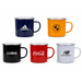 The Murray 500ml Mug - A set of five mugs in navy, orange, black, red, and white, featuring various logos.