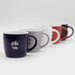 The Maxwell 330ml Ceramic Mug - A ceramic mug collection featuring black, grey, white, and red mugs, each with a logo design.