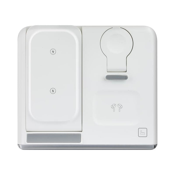 Haines 15W 3n1 Magnetic Wireless Charger & USB Adaptor - A white magnetic wireless charger and USB adaptor with an integrated logo, featuring two charging sections.
