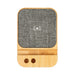 Apollo Eco 15W Wireless Charger Cable Kit - A wireless charger featuring a bamboo base and grey fabric surface, designed for eco-friendly charging.