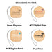Coburg Pro Eco Cable Kit with 15W Wireless Charger - A promotional eco-friendly wireless charger with a wooden finish and various branding options displayed on it.