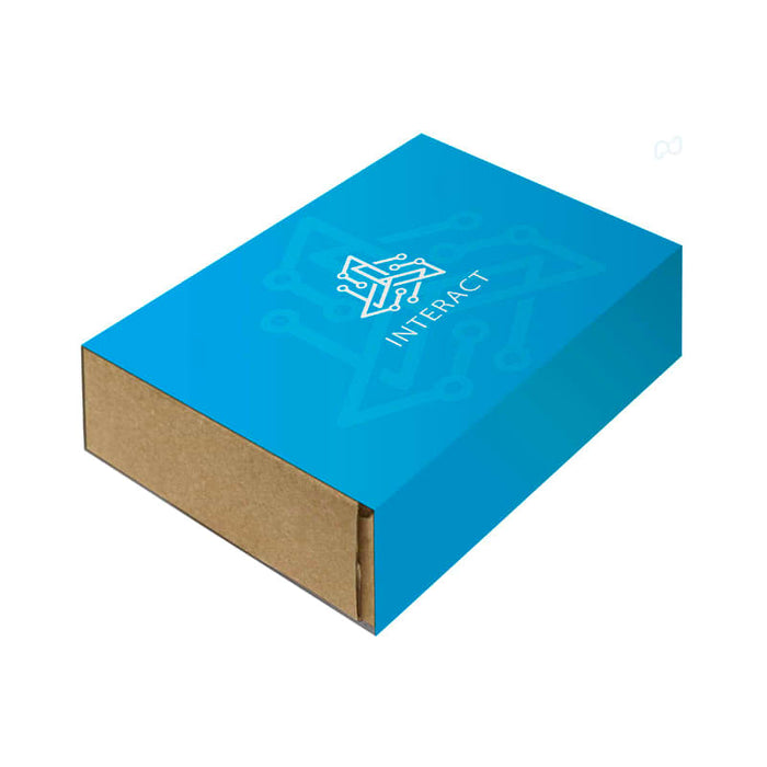 Sherry 15W Foldable 3-in-1 Magnetic Wireless Charger - A blue box with a geometric design and branding is displayed. The box has a plain brown base.