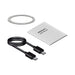 Sherry 15W Foldable 3-in-1 Magnetic Wireless Charger - A power bank with a metallic ring, a user manual, and a black USB-C charging cable.