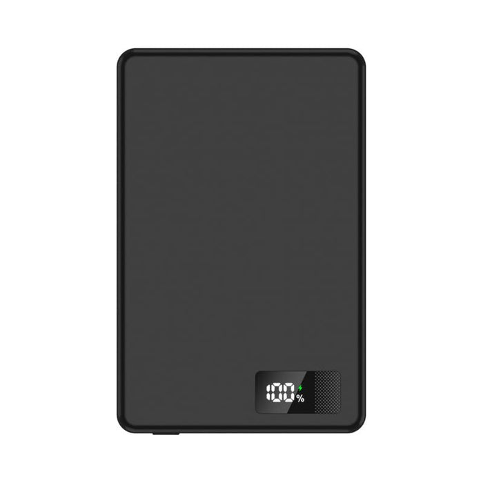 Bryan Ultra Thin 15W MagSafe Power Bank - 5000 mAh (Stock) - A black 15W MagSafe power bank with a digital display showing battery percentage. It has a sleek, ultra-thin design.