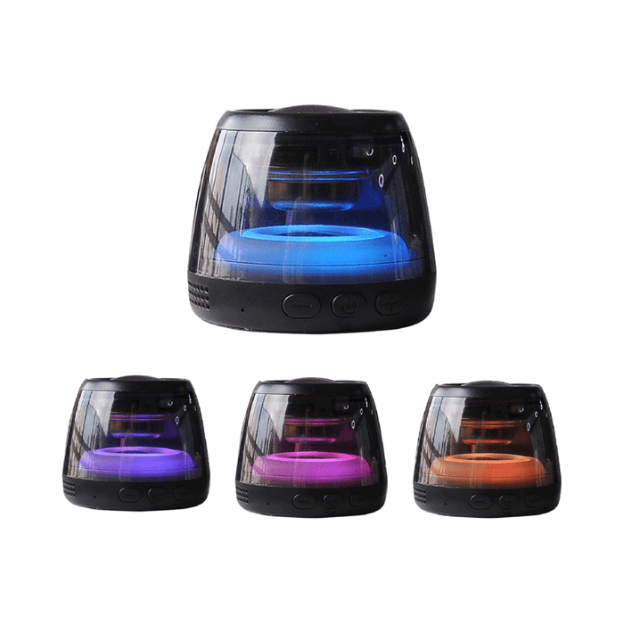 Pacific Magnetic Bluetooth Speaker Stand with RGB LED Light (Stock) - A Bluetooth speaker stand in black with RGB LED lights, showcasing various colours including blue, purple, and orange.