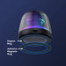 Pacific Magnetic Bluetooth Speaker Stand with RGB LED Light (Stock) - A Bluetooth speaker stand with RGB LED light features a transparent design, magnetic rings, and a charging port.