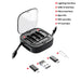 Catania Retractable 60W Fast Charging and Data Cable Set - A black, retractable cable set featuring multiple interfaces including Lighting, USB-A, and micro, with slots for SIM and TF cards.