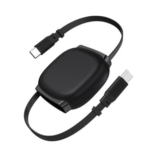 Paulo 100W Retractable Charging Data Cable - A black retractable charging data cable with USB-C connectors, featuring a compact design and a branding logo.