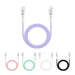 100W Fast Charging Cable - A 100W fast charging cable in purple, alongside pink, white, mint, and black variants. Each cable features USB connectors and a logo.