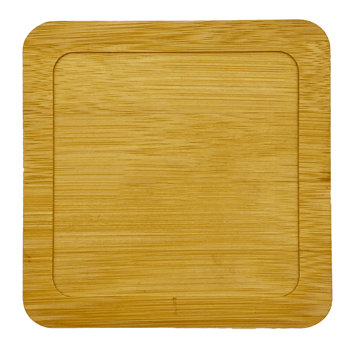 Aroma Coffee Coasters - A bamboo coaster with a square shape and rounded edges, featuring a smooth, natural finish.