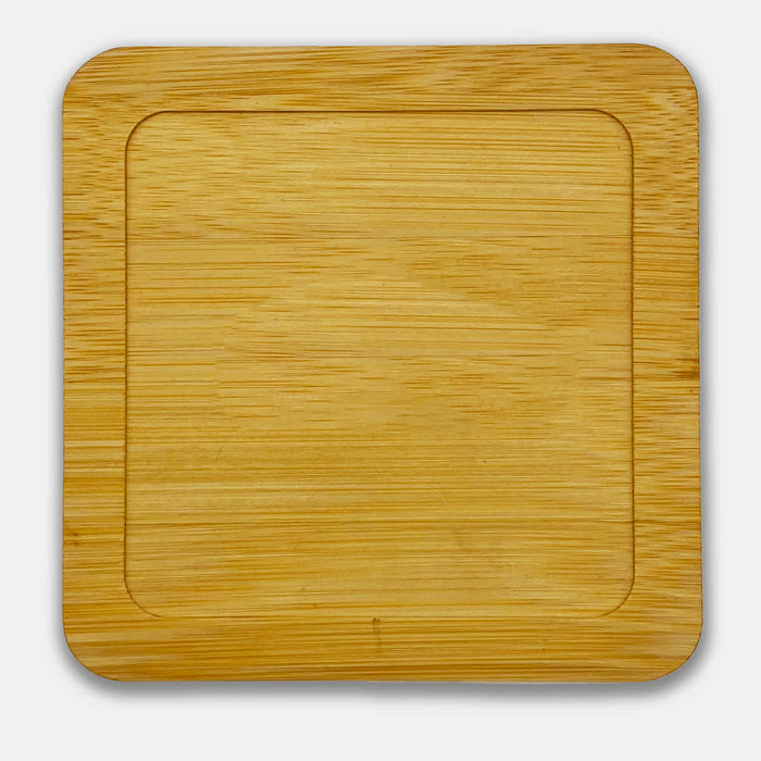 Aroma Coffee Coasters - A bamboo coaster with a smooth, natural finish, featuring rounded edges and a recessed centre.