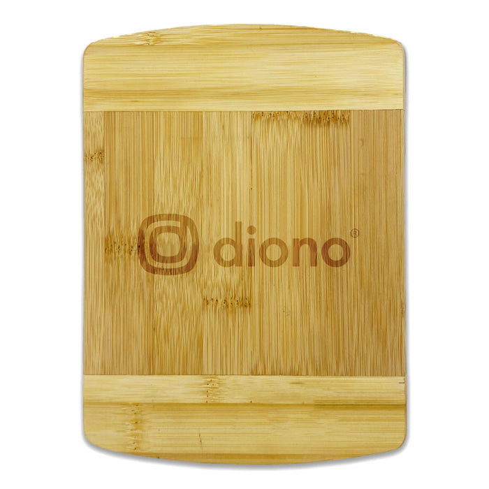 Trey Bamboo Cutting Board - A bamboo cutting board featuring a smooth surface with a light brown hue and a logo.