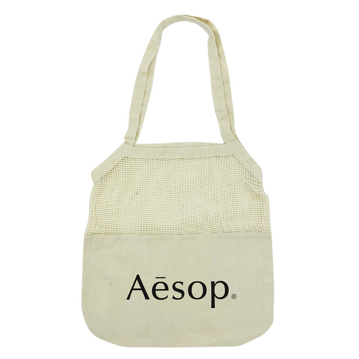 Maglia Cotton Shopping Tote - A light beige cotton shopping tote with a mesh top section and a logo on the front.