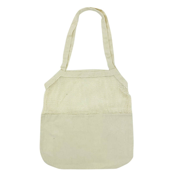 Maglia Cotton Shopping Tote - A light beige cotton shopping tote with a mesh upper section and solid lower compartment, featuring shoulder straps.
