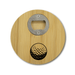 Round Bamboo Coaster - A round bamboo coaster with a silver bottle opener and a golf ball design in black.