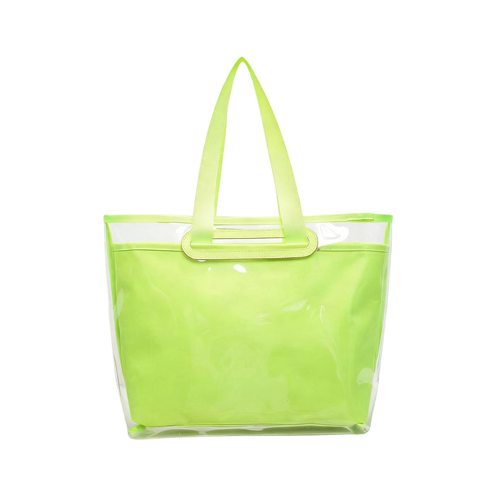 Tote Bag With Detachable PVC Cover - A tote bag with a detachable PVC cover in bright lime green, featuring sturdy handles and a clear exterior.