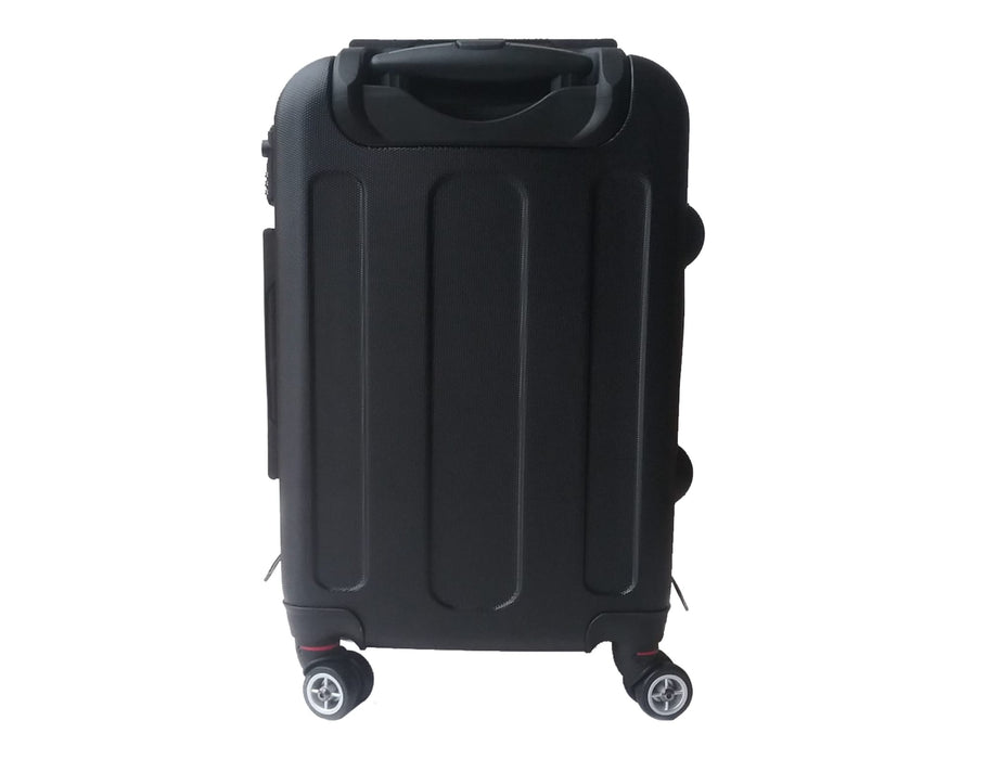 Traveller Carry-on Suitcase - A black wheeled carry-on suitcase with a sturdy handle and smooth-rolling wheels, featuring a logo.