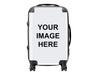 Traveller Carry-on Suitcase - A wheeled carry-on suitcase in white with black accents and a logo. Features a handle and wheels for easy transport.