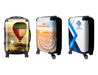 Traveller Carry-on Suitcase - Three wheeled carry-on suitcases featuring colourful designs, including a hot air balloon, sunset, and abstract patterns.