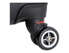 Traveller Carry-on Suitcase - A close-up of a black wheeled suitcase wheel with a grey and white design, featuring a small red accent.