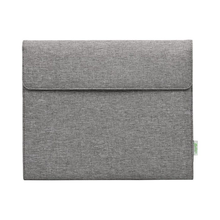 Noty Folio Eco (Business Folio) - A grey business folio with a flap closure, featuring a logo and a textured fabric finish.