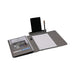 Noty Folio Eco (Business Folio) - A grey business folio with a notepad, a stand for a phone or tablet, and a pen holder.