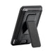 Wally Stand - A black phone wallet with a stand feature, designed to hold cards and attach to a mobile device.