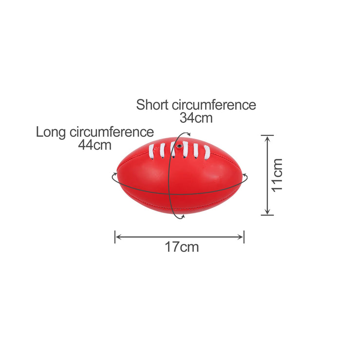 Mini Promotional Aussie Rules Ball - A red mini promotional Aussie rules ball with dimensions measuring 11 cm in height and 17 cm in width.