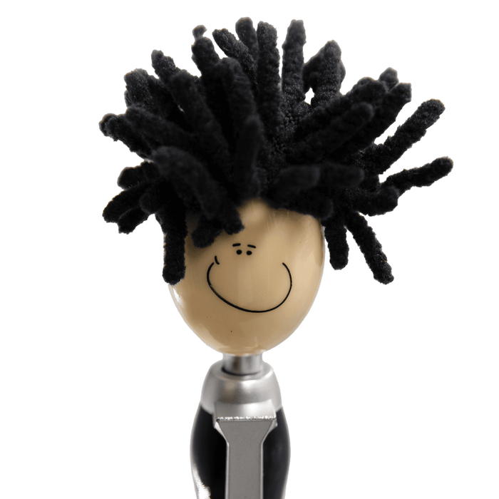 Mop Head Pen with Stylus - A Mop Head Pen with Stylus featuring a smiling face and a tuft of black yarn as hair.