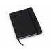 FSC Notebook - A black FSC Notebook with a flexible cover, an elastic band closure, and a ribbon bookmark.