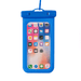 Waterproof Phone Pouch - A blue waterproof phone pouch with a transparent front, featuring a loop for hanging and a secure closure.