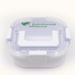 Pac-Man Lunch Box with Handle - A white lunch box with a transparent lid, featuring a logo on the top. It has a secure clasp for closure.