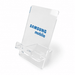 DIY Acrylic Phone Stand - A clear acrylic phone stand with a tilted design, featuring a logo on the front.