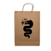 Paper Show Bag - A brown paper bag with a black logo featuring a serpent design and handles for easy carrying.
