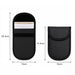 PU Faraday Signal Blocking Pouch - A black PU Faraday signal blocking pouch with dimensions indicated. It features a smooth outer surface and a secure closure.