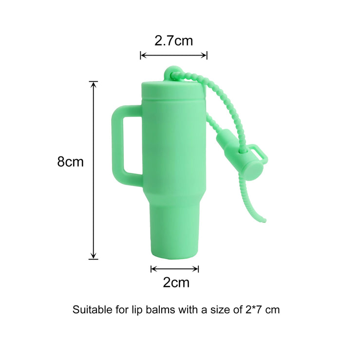 Lip Balm Holder Keychain - A mint green lip balm holder keychain with a handle and a secure closure, measuring 8 cm in height and 2.7 cm in width.