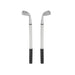 Golf Pen - Two silver golf clubs with black grips, featuring distinct club head designs. The image also includes a logo.