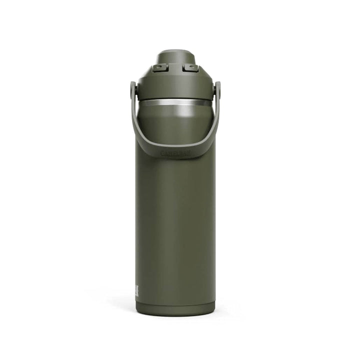 CamelBak - Thrive Chug VSS 0.6L - A drink bottle in an olive green colour with a silver cap and a handle, featuring a logo.