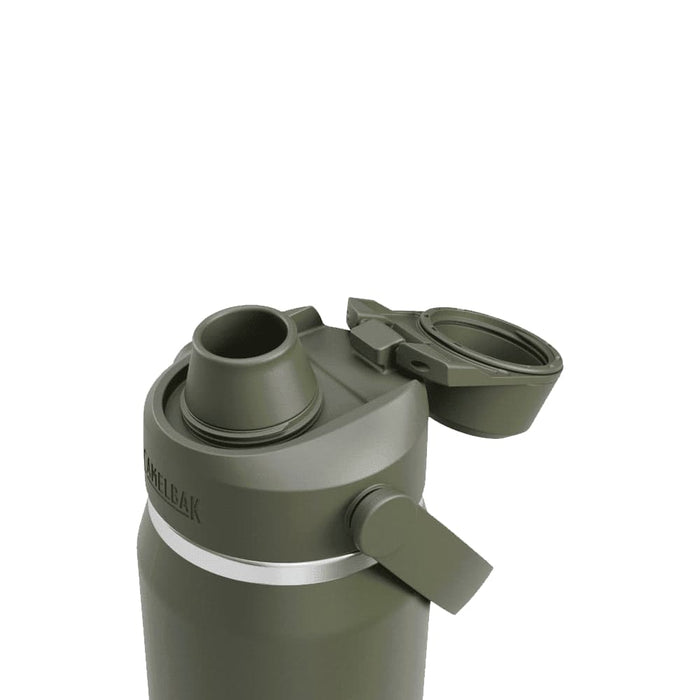 CamelBak - Thrive Chug VSS 0.75L - A drink bottle in olive green with a wide mouth and a flip-top lid, featuring a logo.
