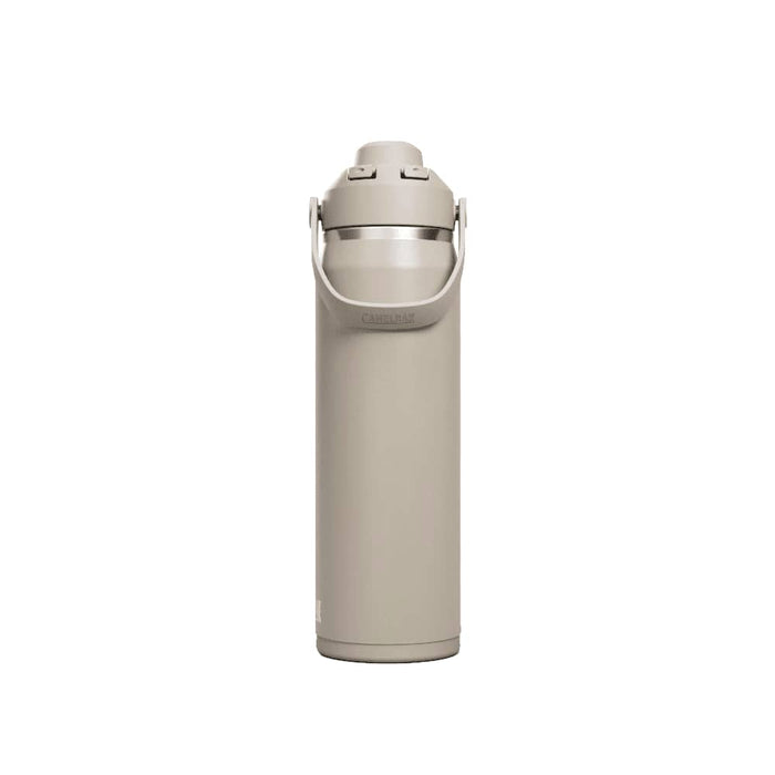 CamelBak - Thrive Chug VSS 0.75L - A drink bottle in a light beige colour with a handle and a silver lid, featuring a logo.