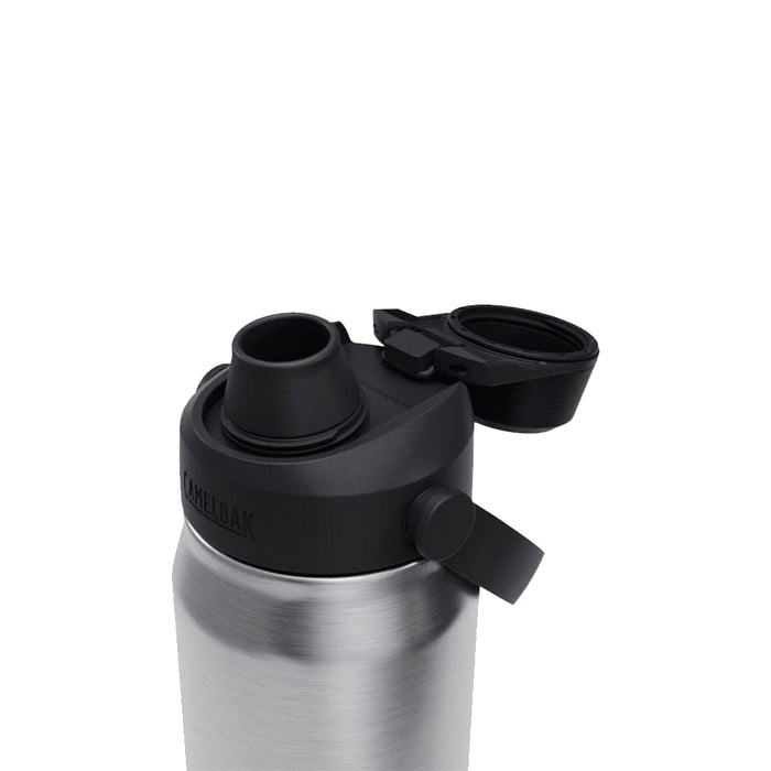 CamelBak - Thrive Chug VSS 0.75L - A drink bottle featuring a stainless steel body with a black cap and spout, including a logo on the side.
