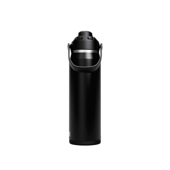 CamelBak - Thrive Chug VSS 0.75L - A drink bottle in matte black with a silver band, featuring a handle and a screw-top lid. It has a logo.